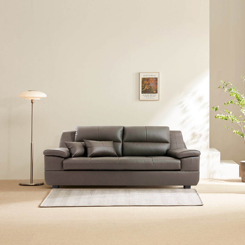 동서가구 천연 면피가죽 테라 소파 스툴미포함, 그레이, 3인용