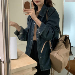 레토 데님 오버핏 카라넥 하프 자켓 셔츠 3col 가을 봄 루즈핏 코튼 ... 착용 후기 | 사이즈/핏 총정리 - 상품 이미지 3