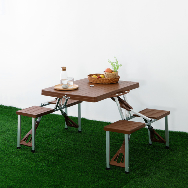 캠폴 야외 접이식테이블 4인세트 의자일체형 1320x855x660mm, 브라운 0435.4055