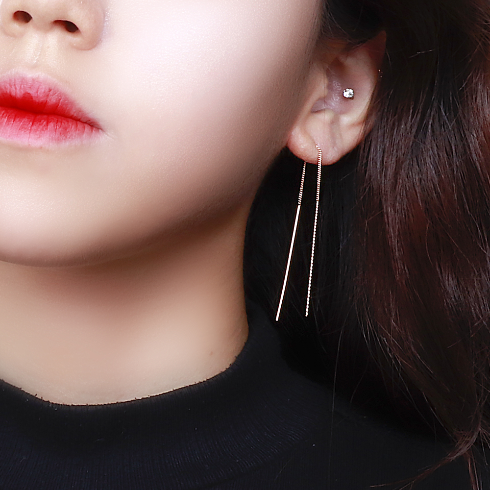 14K 꼬임 로프 롱 체인 귀걸이 드롭 스틱 실 웨이브 - 상세 이미지 5