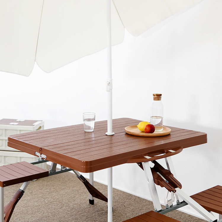 캠폴 야외 접이식테이블 4인세트 의자일체형 1320x855x660mm, 브라운 0435.4055