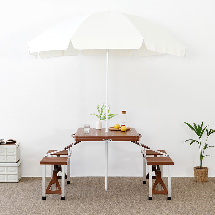 캠폴 야외 접이식테이블 4인세트 의자일체형 1320x855x660mm, 브라운 0435.4055