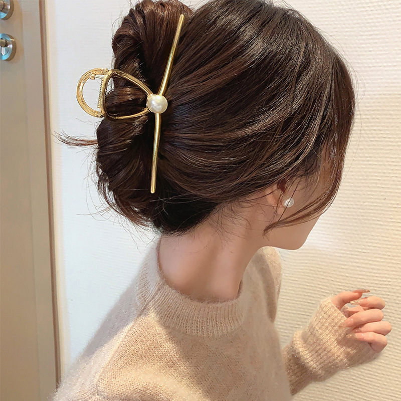(1+1) 심플 진주 올림머리 집게핀 빅사이즈 왕집게 헤어핀 13cm - 상세 이미지 5