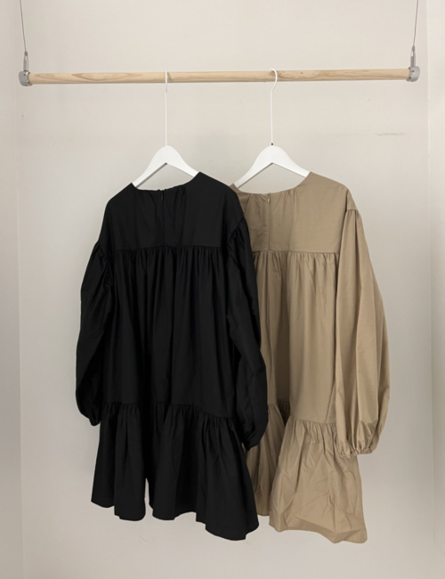 버닛 벌룬 셔링 퍼프 긴팔 원피스 봄가을 원피스 - 상세 이미지 3