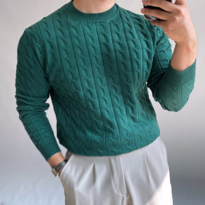 남자 머슬핏 꽈배기 워셔블 니트 착용 후기 | 사이즈/핏 총정리 - 상품 이미지 1