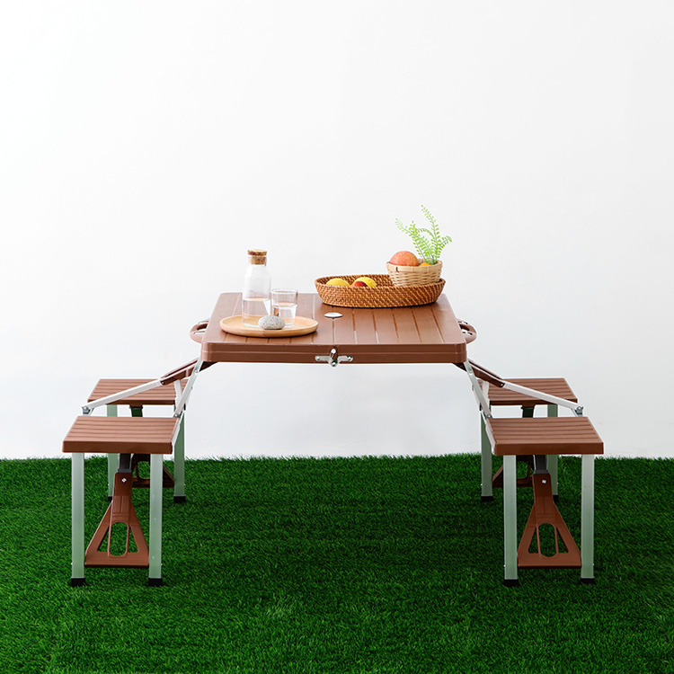 캠폴 야외 접이식테이블 4인세트 의자일체형 1320x855x660mm, 브라운 0435.4055