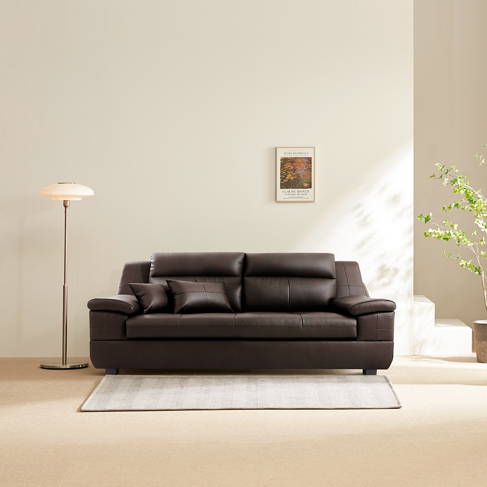 동서가구 천연 면피가죽 테라 소파 스툴미포함, 초코브라운, 3인용