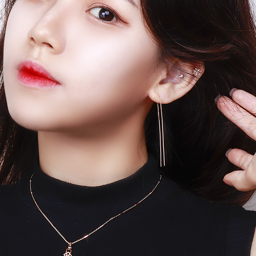 14K 꼬임 로프 롱 체인 귀걸이 드롭 스틱 실 웨이브 이미지 6