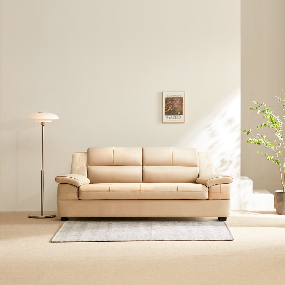 동서가구 천연 면피가죽 테라 소파 스툴미포함, 베이지, 3인용