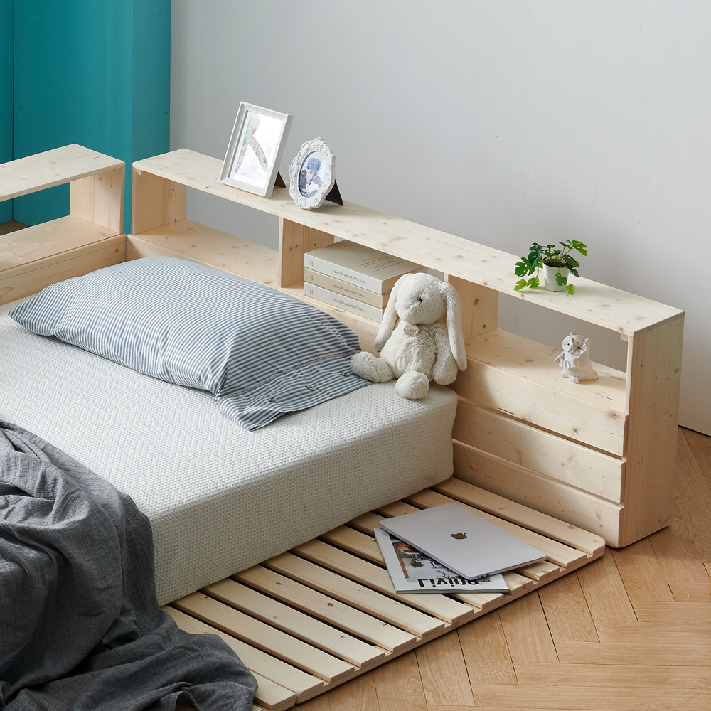 돌체 소나무 원목 침대헤드 선반 퀸(Q), 내추럴