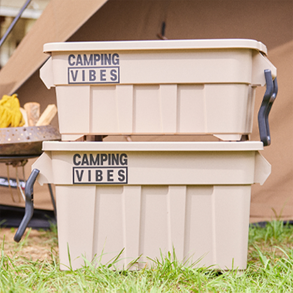 캠핑바이브스 멀티카고박스 53리터 풀세트 우드상판, 360도 이동바퀴 포함 53L 토트박스