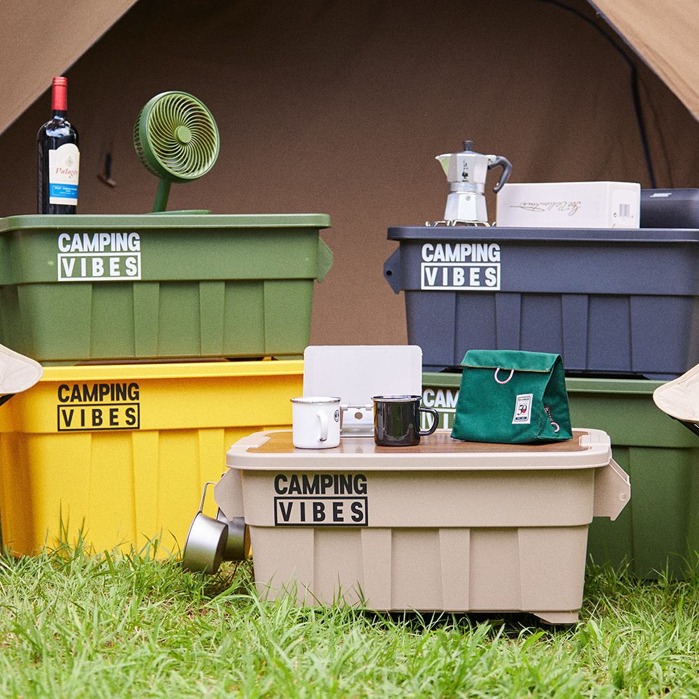 캠핑바이브스 멀티카고박스 53리터 풀세트 우드상판, 360도 이동바퀴 포함 53L 토트박스