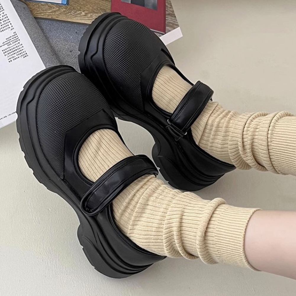 여성 메리제인 발편한 키높이 통굽 플랫폼 가죽 로퍼 단화 5CM - 상품 이미지