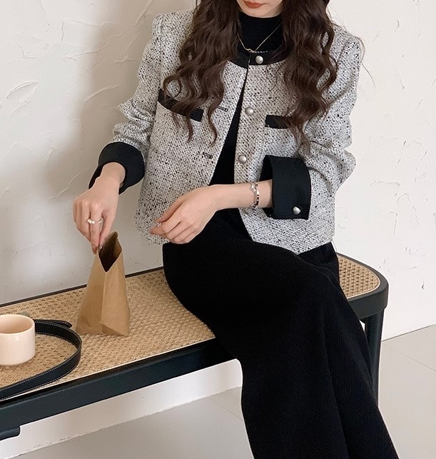 여자여자몰 시크카리스마 간절기 트위드 배색자켓 여자가을코디 하객룩 겨울이너재킷 - 상세 이미지 5