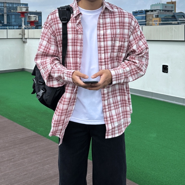 남자 제럴드 봄 가을 오버핏 체크 셔츠 남방 5컬러 95-110 이미지 4