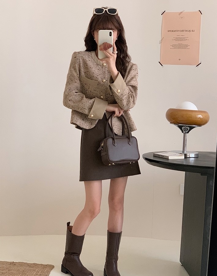 여자여자몰 시크카리스마 간절기 트위드 배색자켓 여자가을코디 하객룩 겨울이너재킷 - 상세 이미지 4