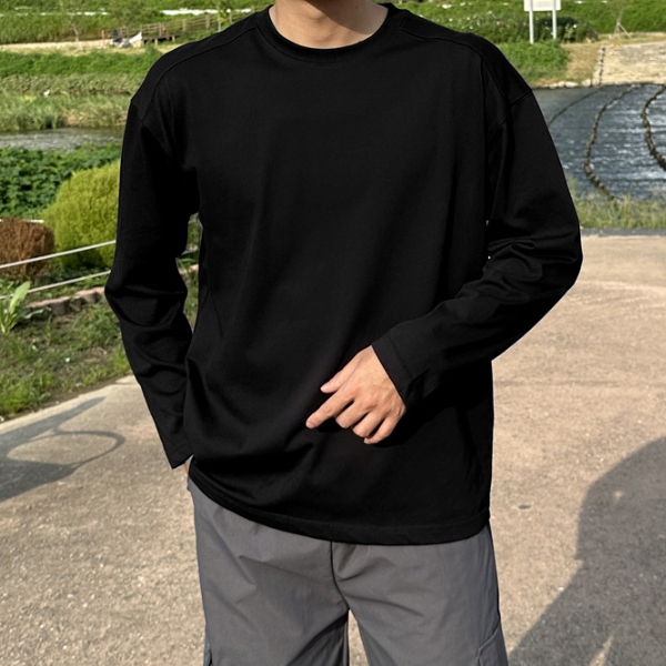 남자 도노반 봄 가을 오버핏 2타입 절개 트임 무지 긴팔 티셔츠 이미지 2