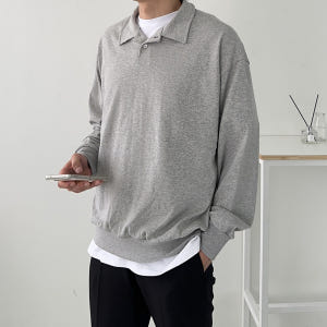 남자맨투맨 오버핏 헨리넥 남자카라티 커플맨투맨 착용 후기 | 사이즈/핏 총정리 - 상품 이미지 2