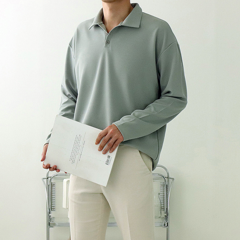 1+1 남자카라티 오버핏 헨리넥 남성긴팔티 이미지 3