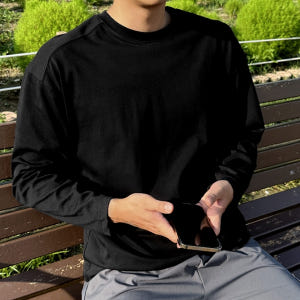 남자 도노반 봄 가을 오버핏 2타입 절개 트임 무지 긴팔 티셔츠 착용 후기 | 사이즈/핏 총정리 - 상품 이미지 4