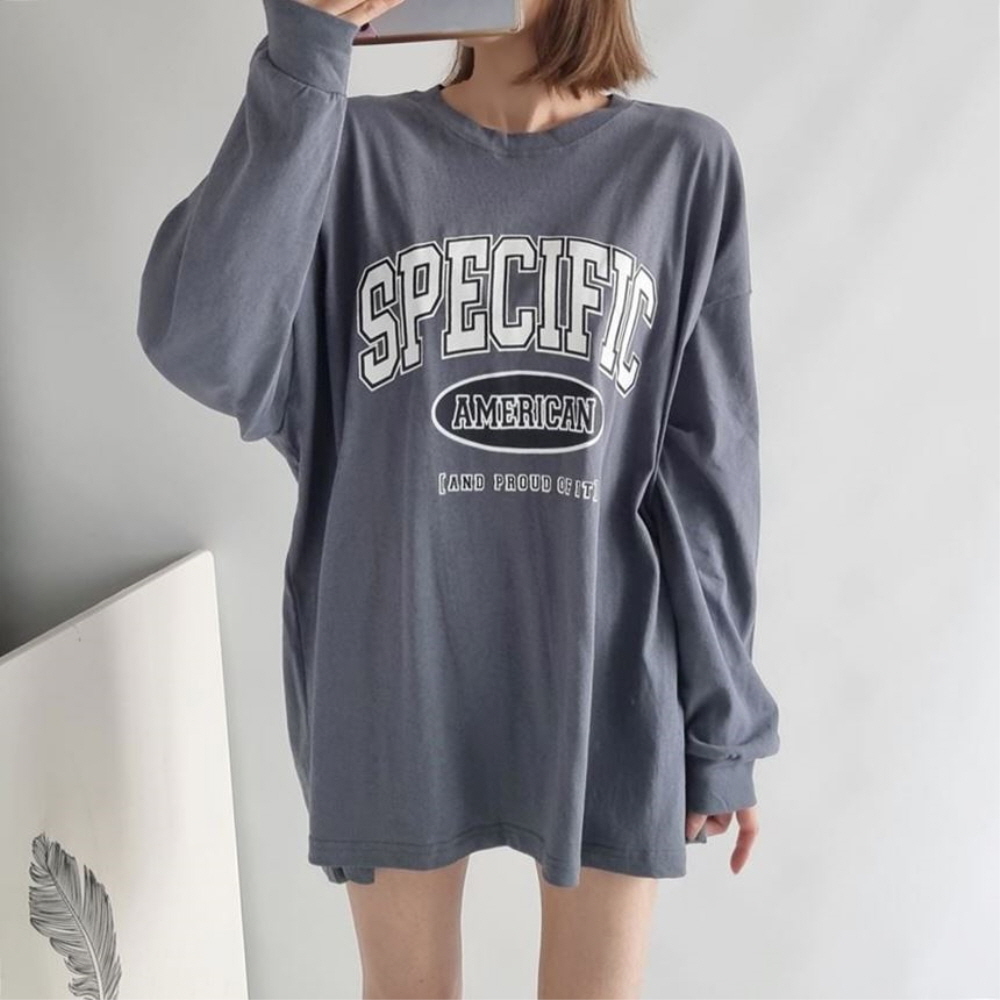 빅사이즈티 롱티 오버핏 기본 면 레터링 여성 긴팔 티셔츠 이미지 2