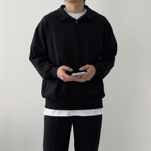 남자맨투맨 오버핏 헨리넥 남자카라티 커플맨투맨 착용 후기 | 사이즈/핏 총정리 - 상품 이미지 1