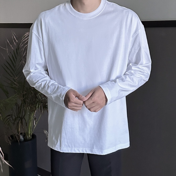 남자 도노반 봄 가을 오버핏 2타입 절개 트임 무지 긴팔 티셔츠 - 상세 이미지 5