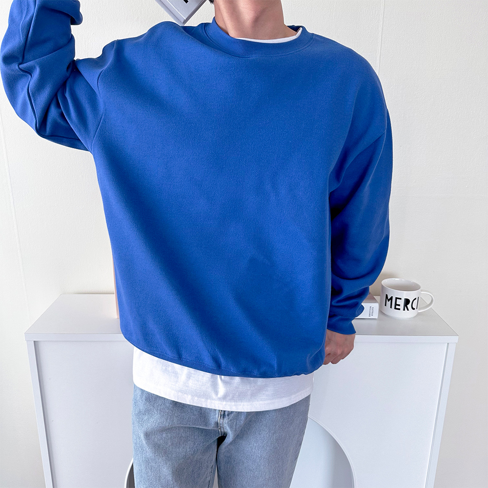 1+1 무지맨투맨 어깨넓어보이는옷 파란색맨투맨 - 상세 이미지 2