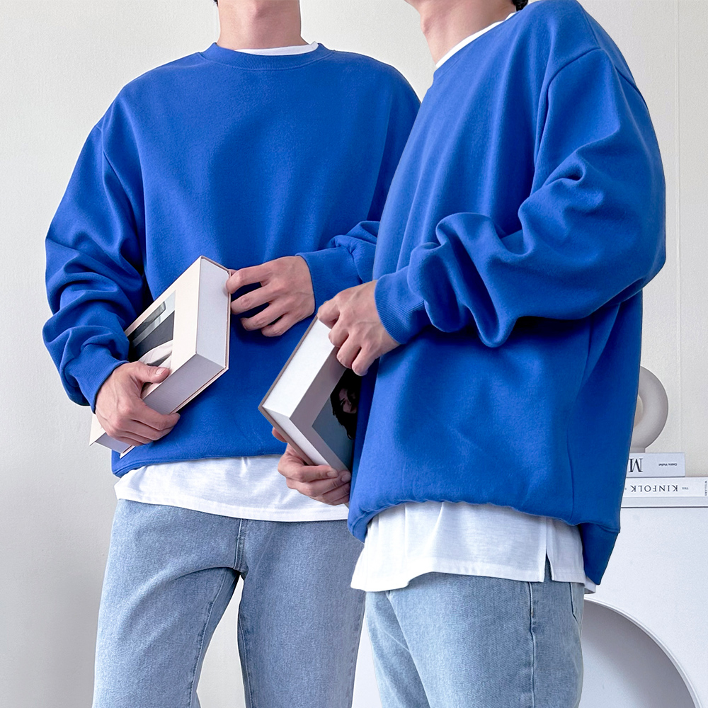 1+1 무지맨투맨 어깨넓어보이는옷 파란색맨투맨 - 상세 이미지 4