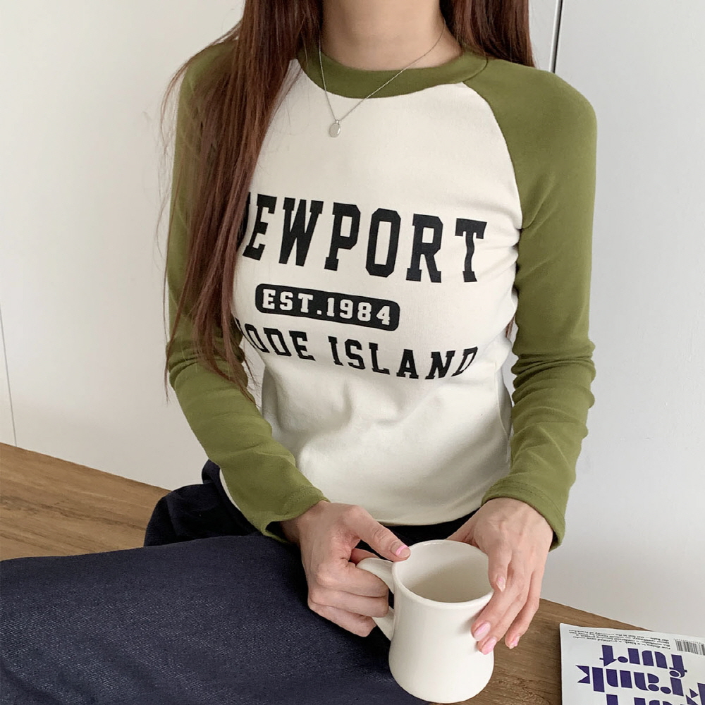 여성 크롭티 봄 가을 나그랑 레터링 배색 긴팔 티셔츠 이미지 3