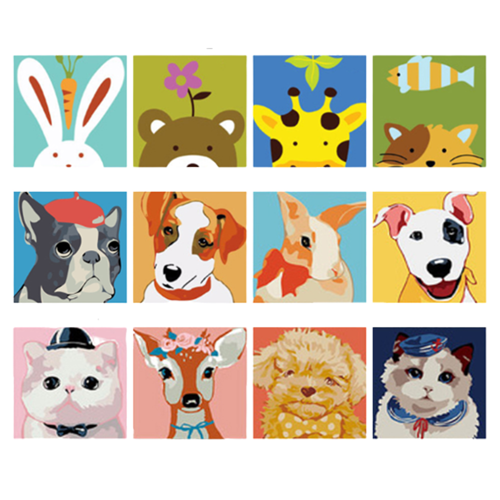 20x20cm 유화 그리기 세트 명화 동물 그림 DIY 페인팅 색칠하기 쉬운 피포 캔버스