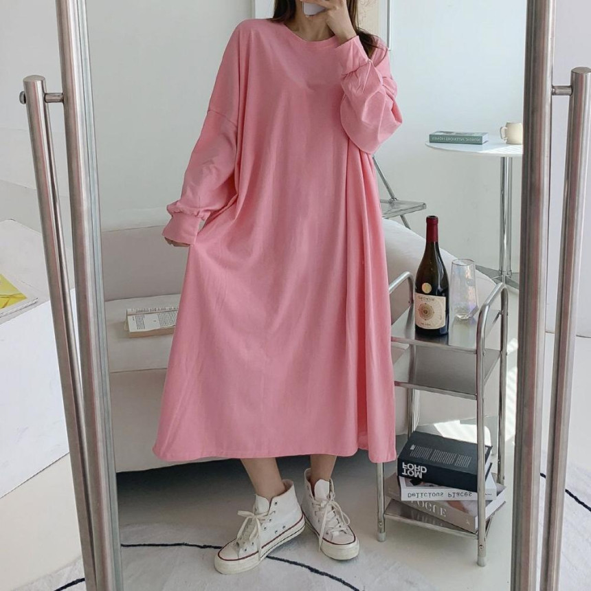 빅사이즈원피스 맨투맨 키작녀 가을 봄 여성 데일리 긴팔 롱 원피스