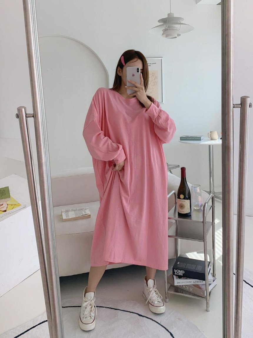 빅사이즈원피스 맨투맨 키작녀 가을 봄 여성 데일리 긴팔 롱 원피스