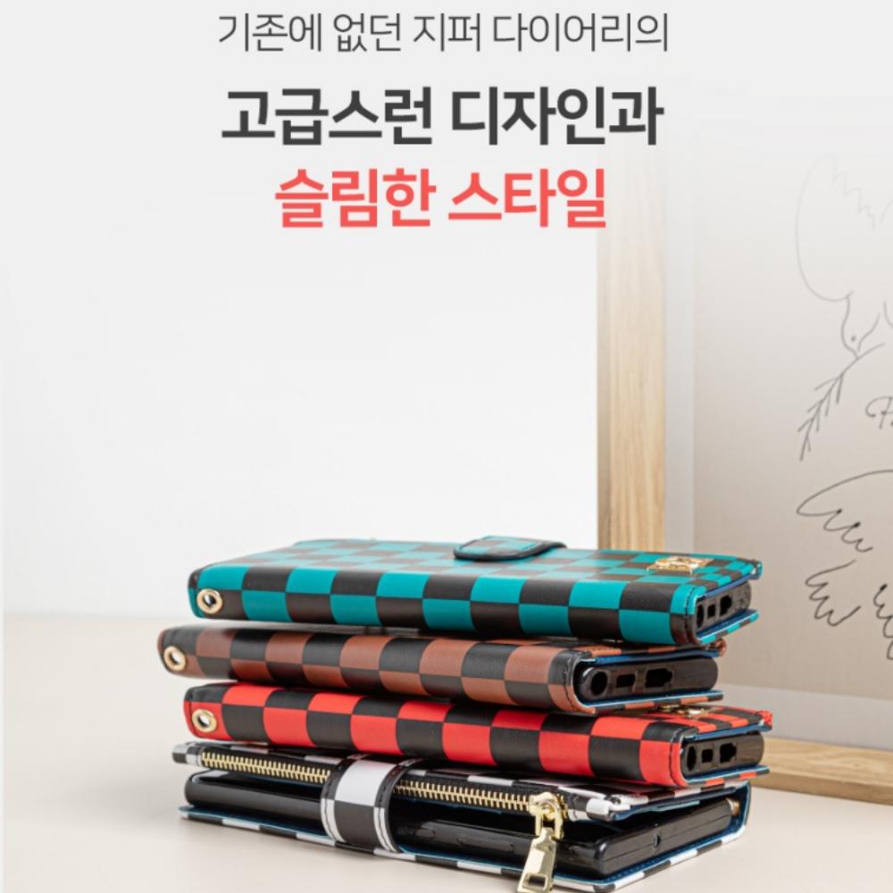바체크 슬림 지퍼 다이어리 지갑 케이스 브라운, 갤럭시S21 - 상세 이미지 3
