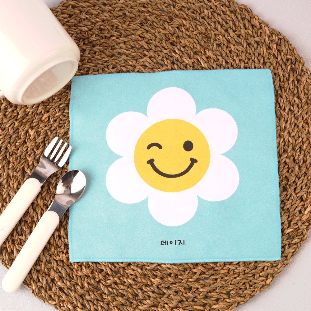 [주문제작]휴대용 핸드타월 스마일데이지 데이지블루 소형 한글1