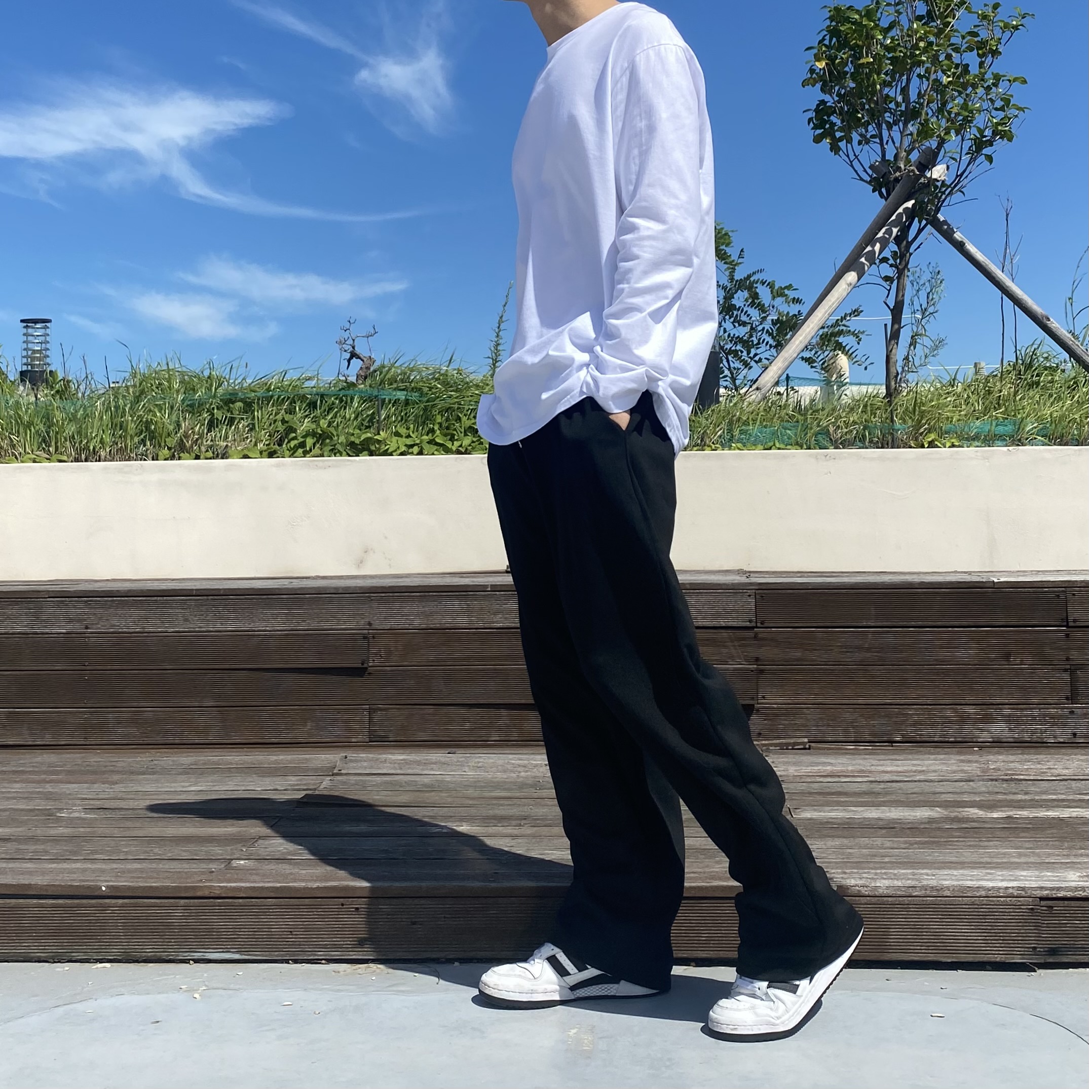 남자무지긴팔티 남자레이어드 남성흰색티셔츠 이미지 2