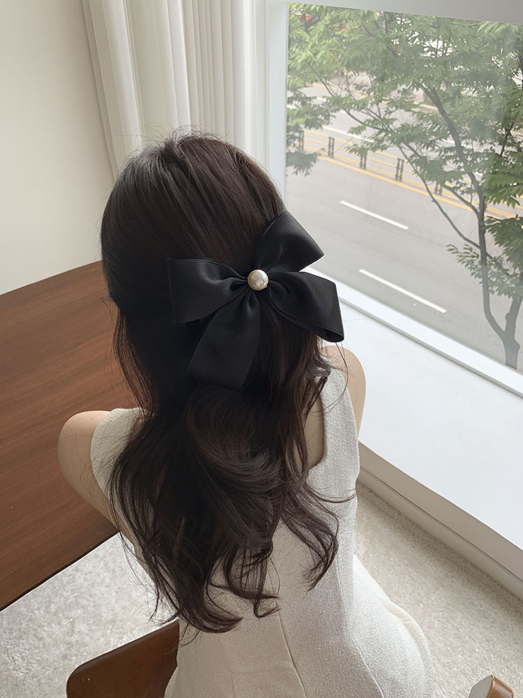 프리미엄 리본 헤어클립 새틴 헤어클립 블랙 진주 머리핀 반묶음 머리핀 사용법 헤어클립 후기