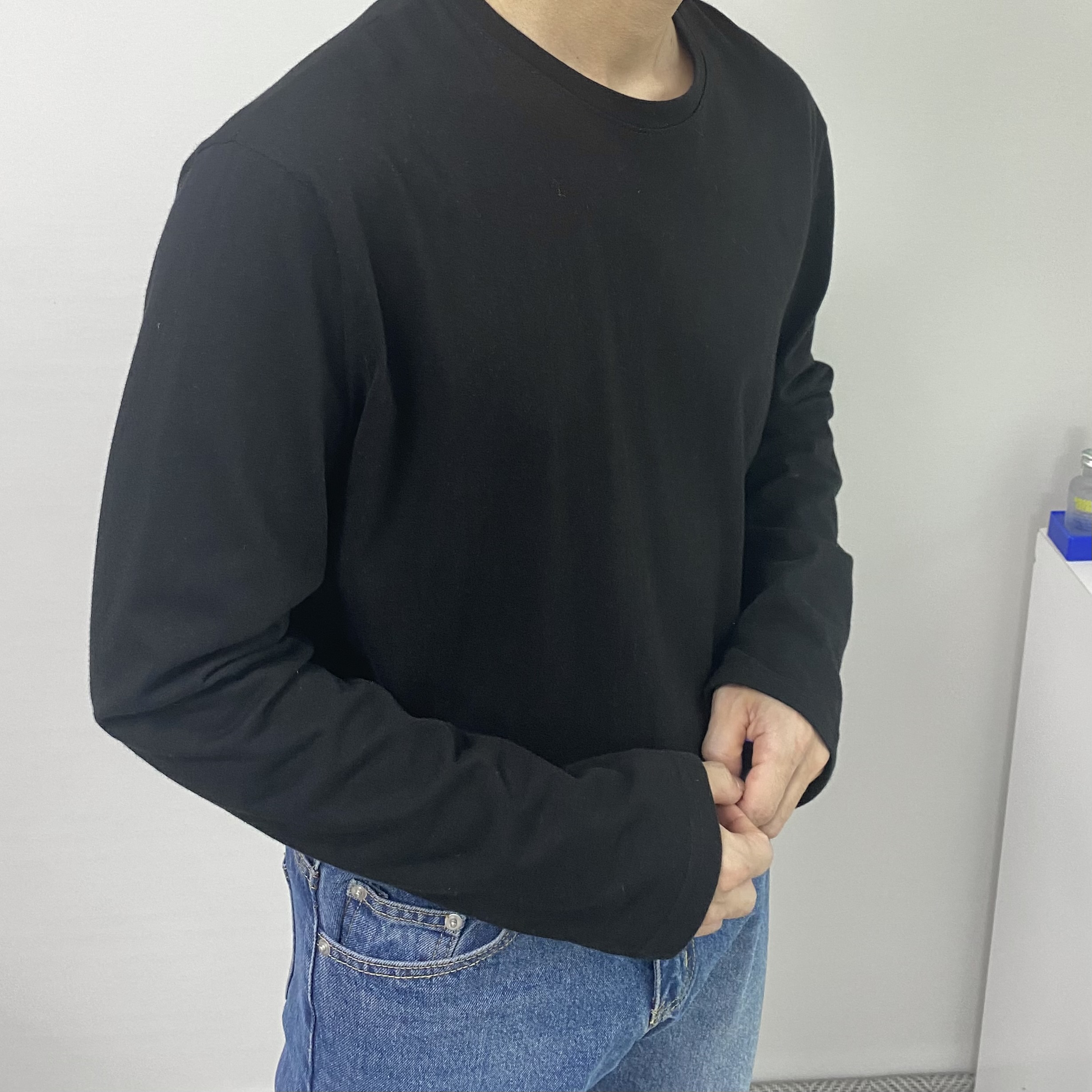 남자무지긴팔티 남자레이어드 남성흰색티셔츠 - 상세 이미지 5