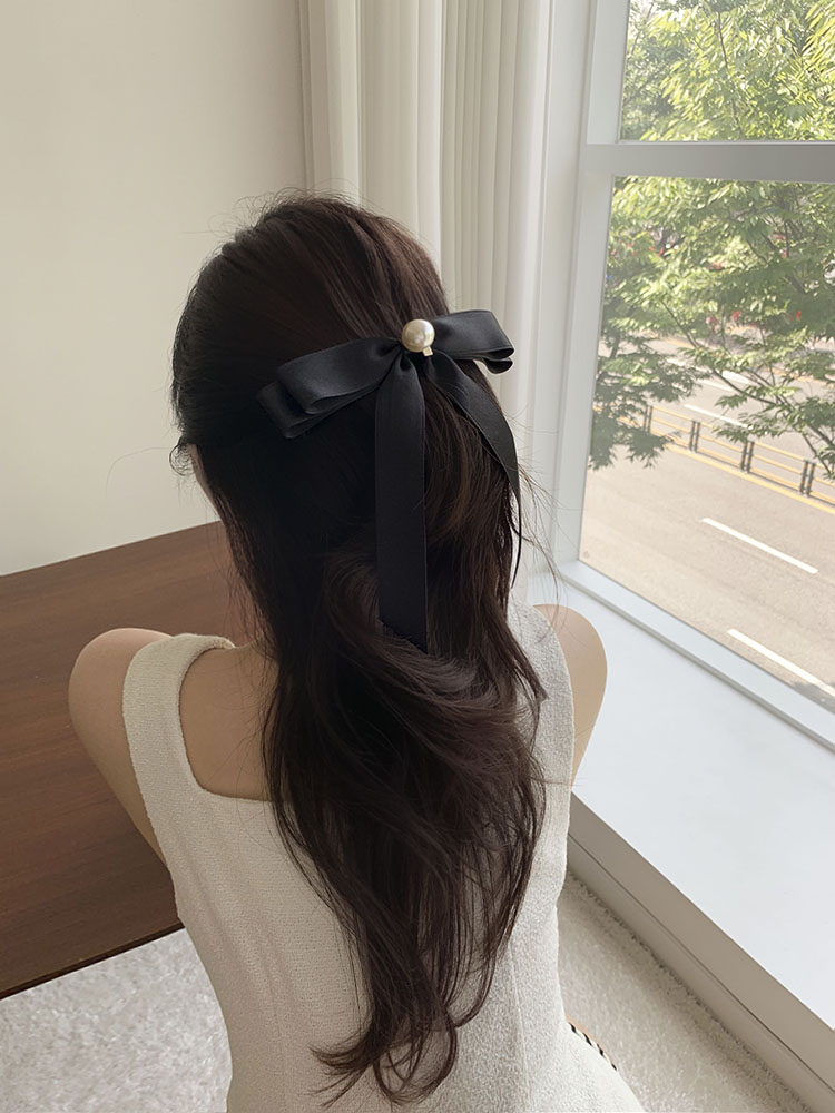 프리미엄 리본 헤어클립 새틴 헤어클립 블랙 진주 머리핀 반묶음 머리핀 사용법 헤어클립 후기