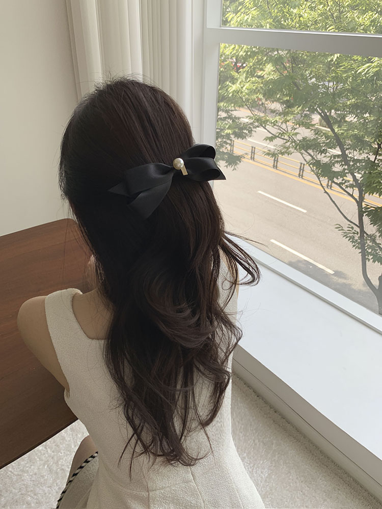 프리미엄 리본 헤어클립 새틴 헤어클립 블랙 진주 머리핀 반묶음 머리핀 사용법 헤어클립 후기