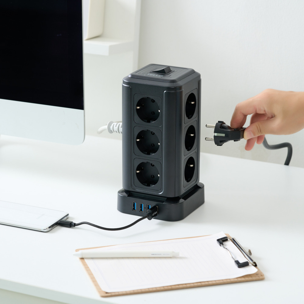 텔로 usb 충전 16구(콘센트12구+usb포트4구) 수직 타워형 고용량 멀티탭 콘센트