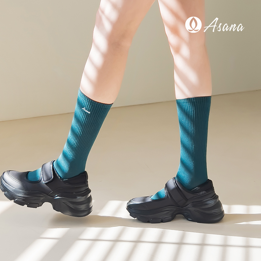 아사나 커프 크루 코튼삭스 골지 여성양말 무지 중목 패션 데일리양말 자수로고 - 메인 이미지