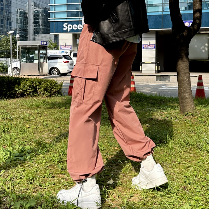 1+1 남자 립켄 봄 가을 바스락 와이드 스트링 카고 팬츠 - 상세 이미지 5