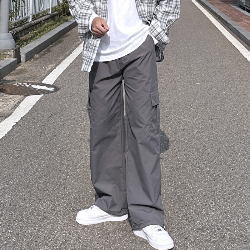 1+1 남자 립켄 봄 가을 바스락 와이드 스트링 카고 팬츠 - 상세 이미지 2