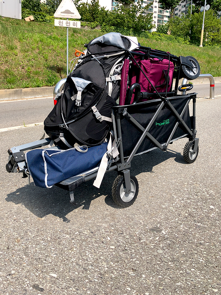 캠프365 파파웨건 스포츠 블랙 뒷문개방 내하중120kg 낚시 캠핑 카트