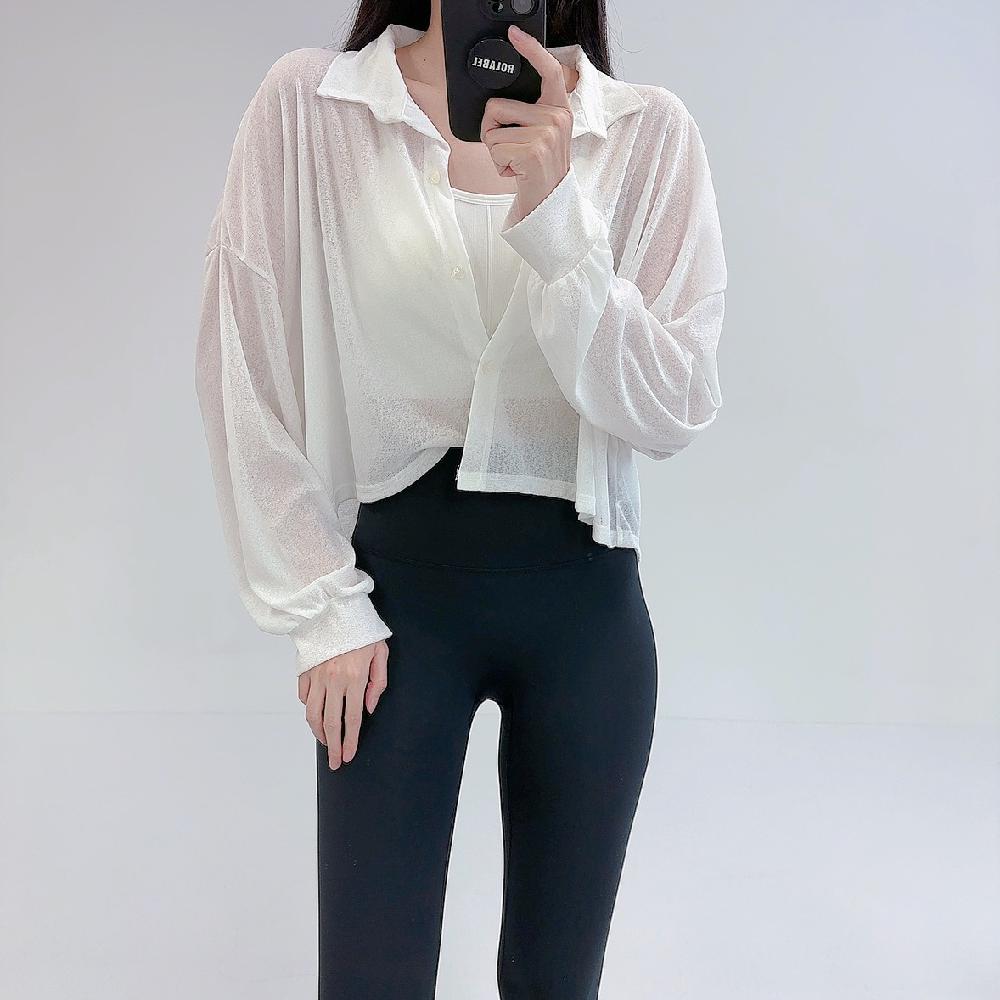 로라벨 폴링 박시 박스 루즈핏 셔츠 남방 크롭 블라우스 거즈 시스루 비치 여름 숏 오버핏 이미지 4