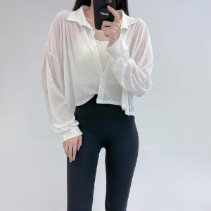 로라벨 폴링 박시 박스 루즈핏 셔츠 남방 크롭 블라우스 거즈 시스루 비치... 착용 후기 | 사이즈/핏 총정리 - 상품 이미지 4