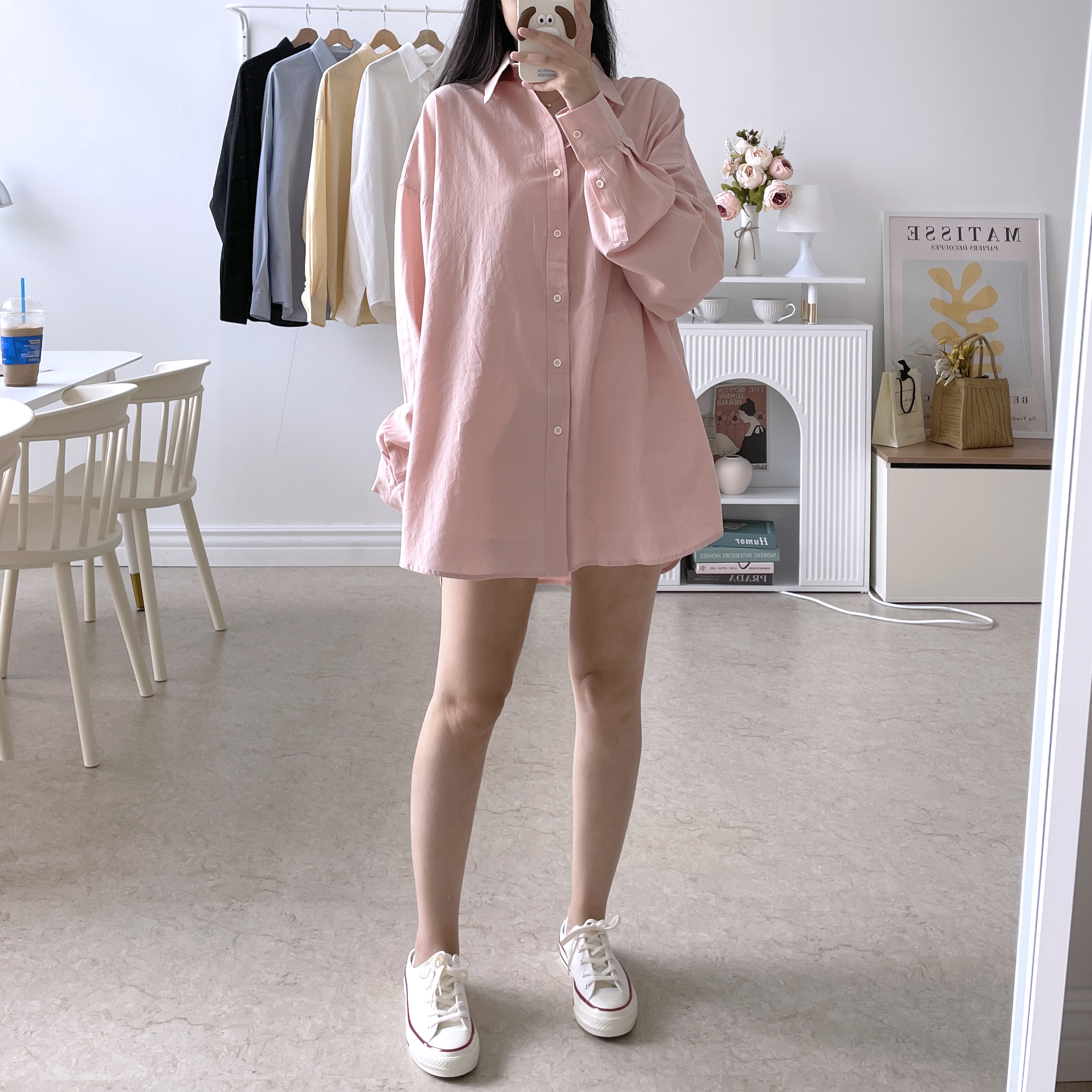 하늘색셔츠 소라색셔츠 오버핏남방 핑크남방 이미지 3