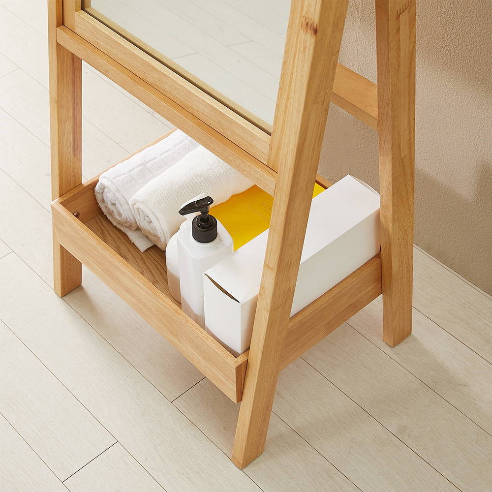 원더링 고무나무 원목 타원형 아치형 수납 선반 스탠드 전신거울 430