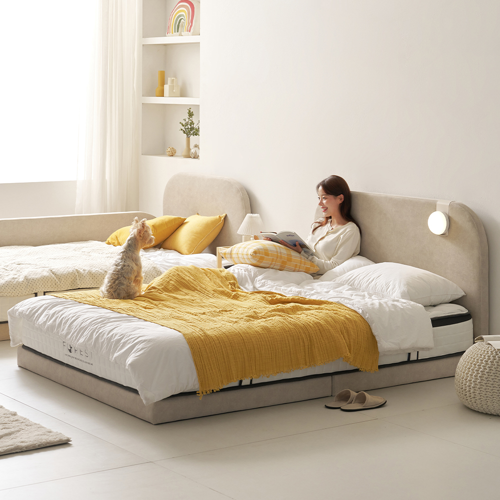 큐브 저상 패밀리침대 저상형 패브릭 4인 가족 침대 낮은 침대프레임 퀸 사이즈